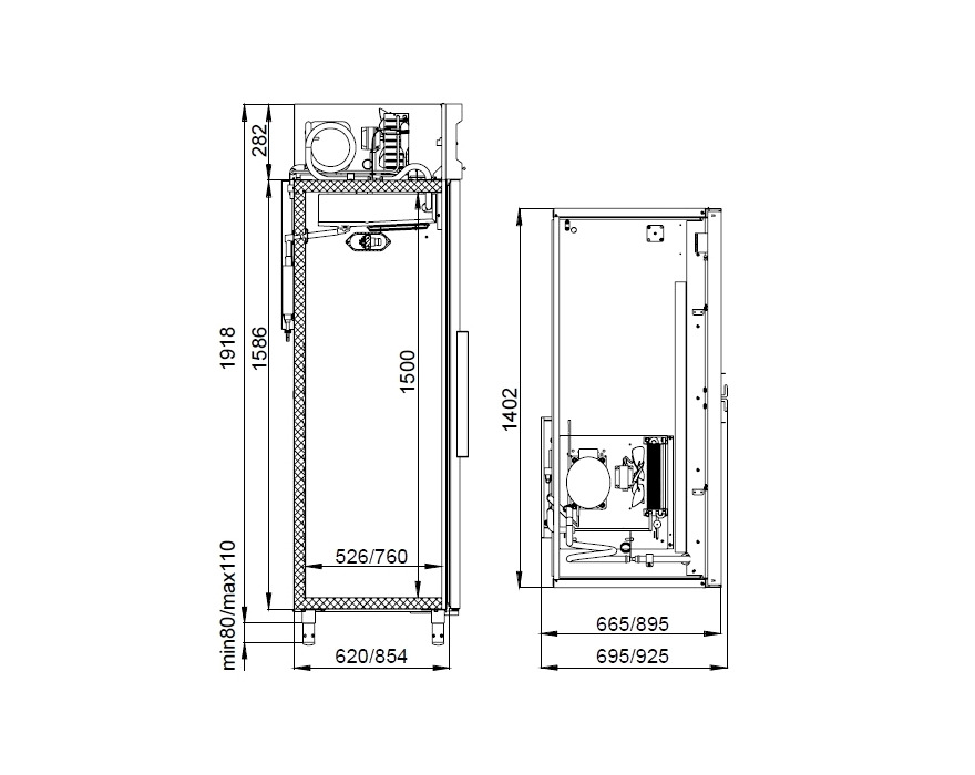 Среднетемпературные шкафы с металическими дверьми Polair CM114-S