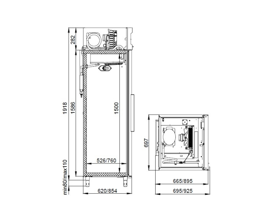 Низкотемпературный шкаф с металическими дверьми Polair CB107-S