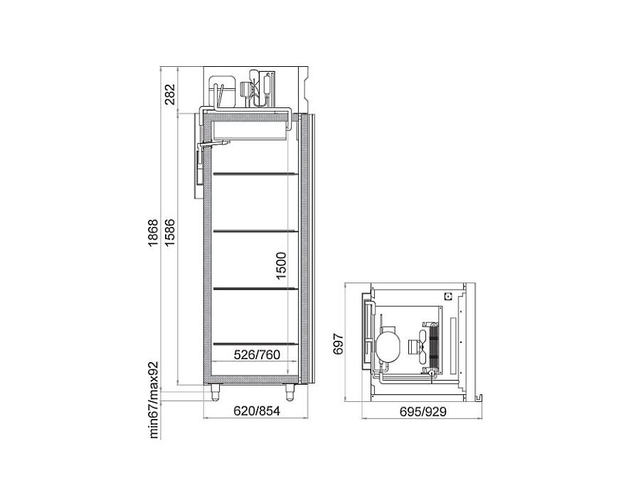 Среднетемпературные шкафы с металическими дверьми Polair CM107-G