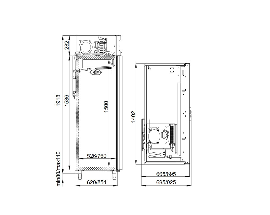 Среднетемпературные шкафы с металическими дверьми Polair CM110-G